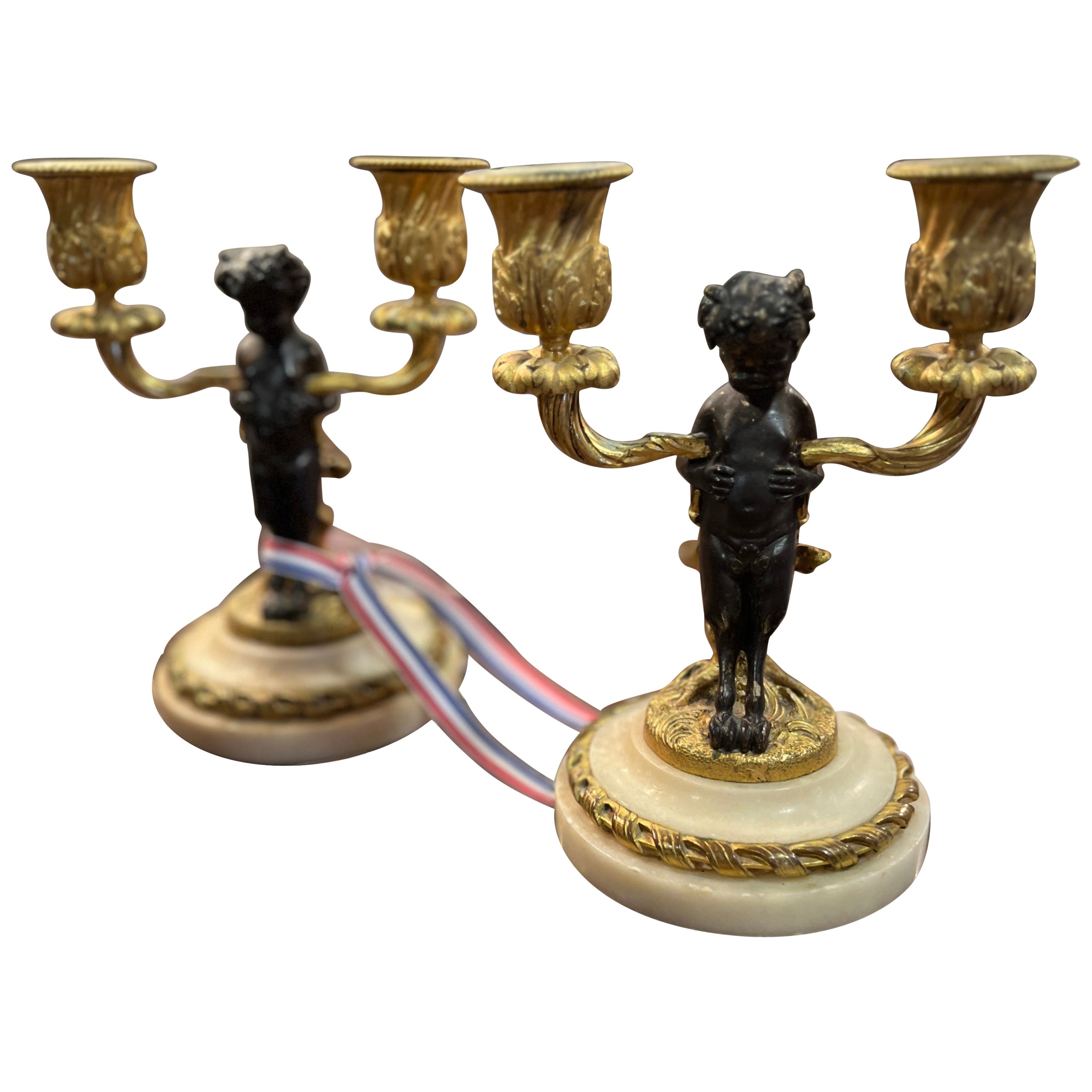 19th Century Gilt Bronze Faun Neoclassical Candlesticks