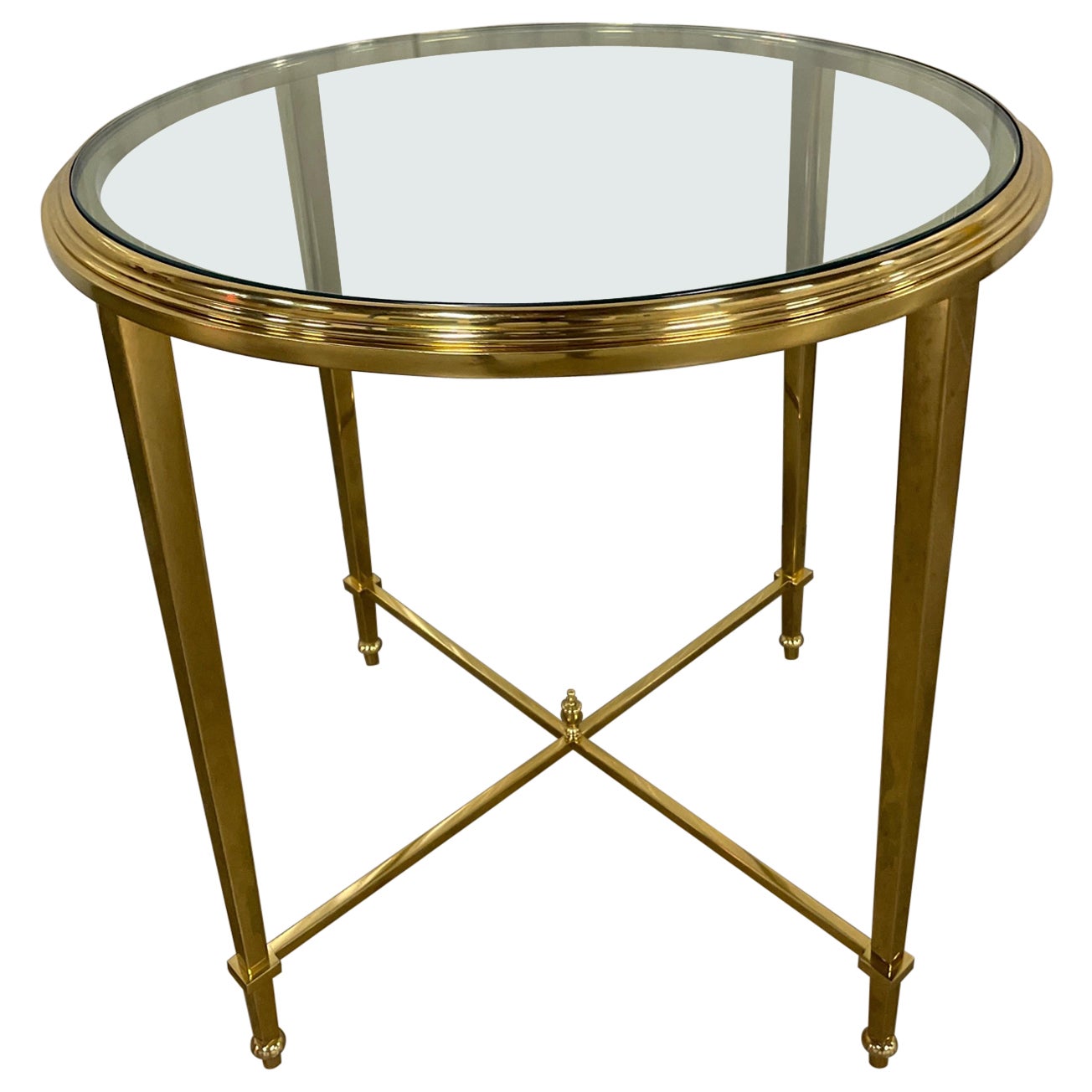 Round Neoclassical Solid Brass Side Table by Jansen For Sale