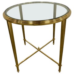 Vintage Round Neoclassical Solid Brass Side Table by Jansen