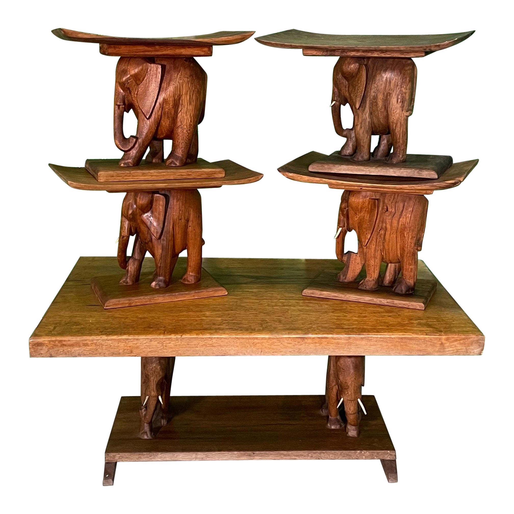 Afrikanischer Art Deco Ashanti Elefant Tisch und Hocker im Angebot