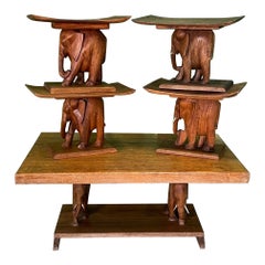 Retro African Art Deco Ashanti Elephant Table and Stools