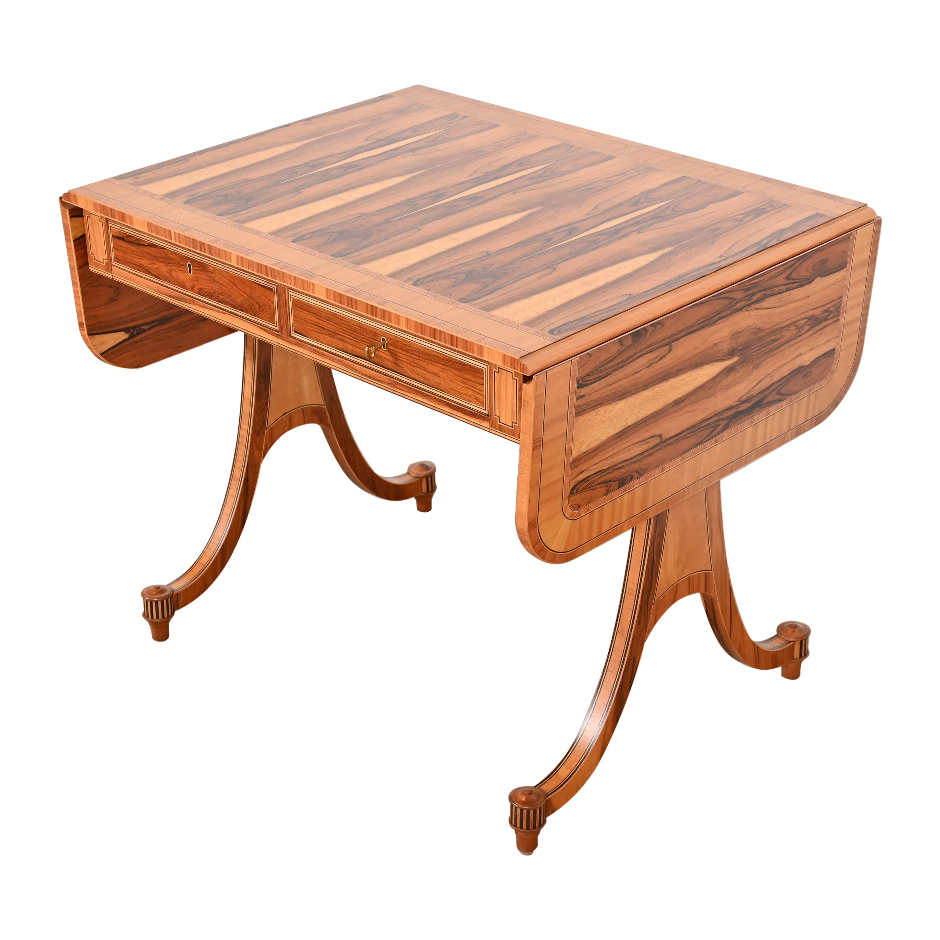 Baker Furniture Regency Rosewood Drop Leaf Writing Desk or Console, Refinished For Sale