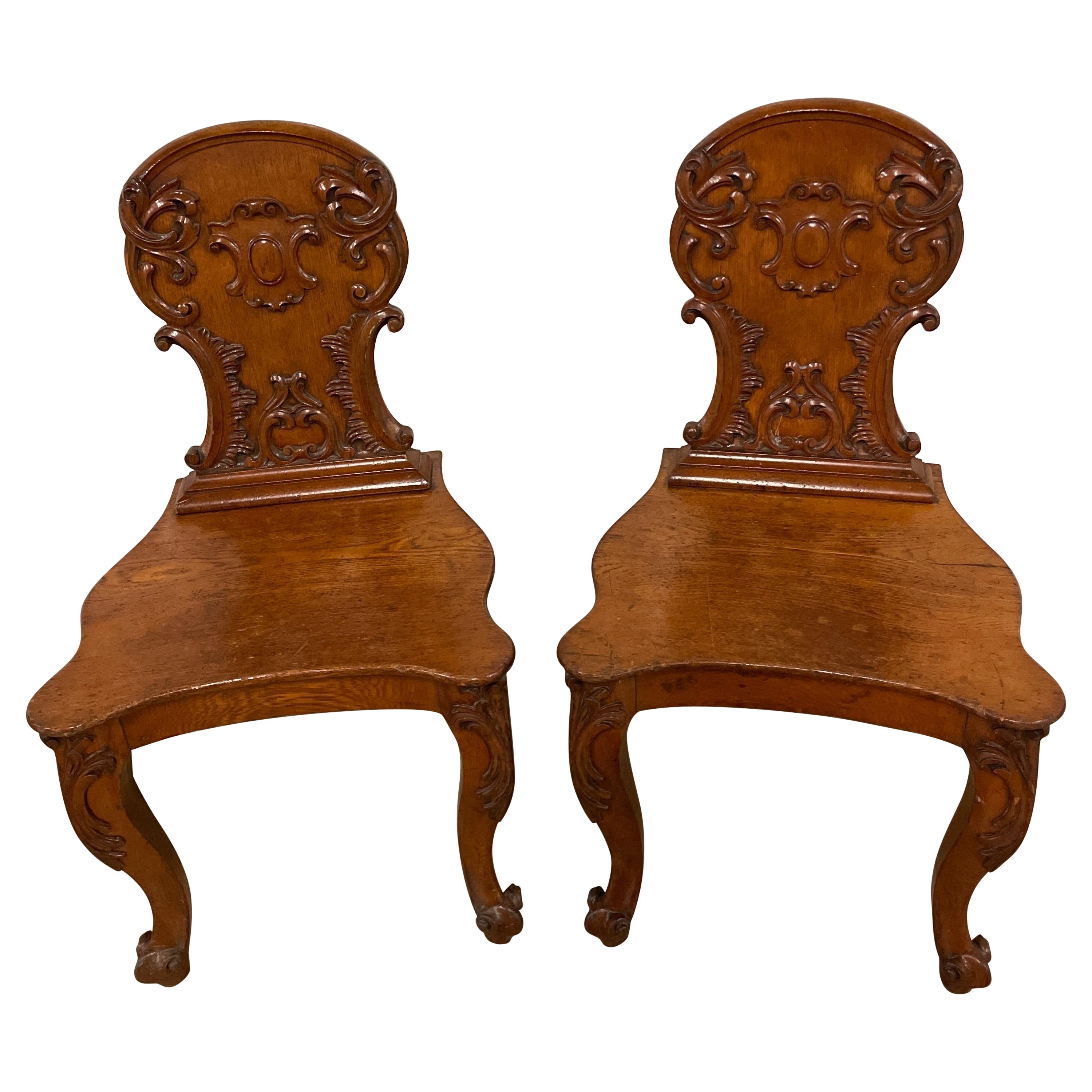 Pair of Italian Carved Hall Chairs For Sale