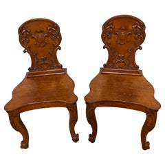 Antique Pair of Italian Carved Hall Chairs