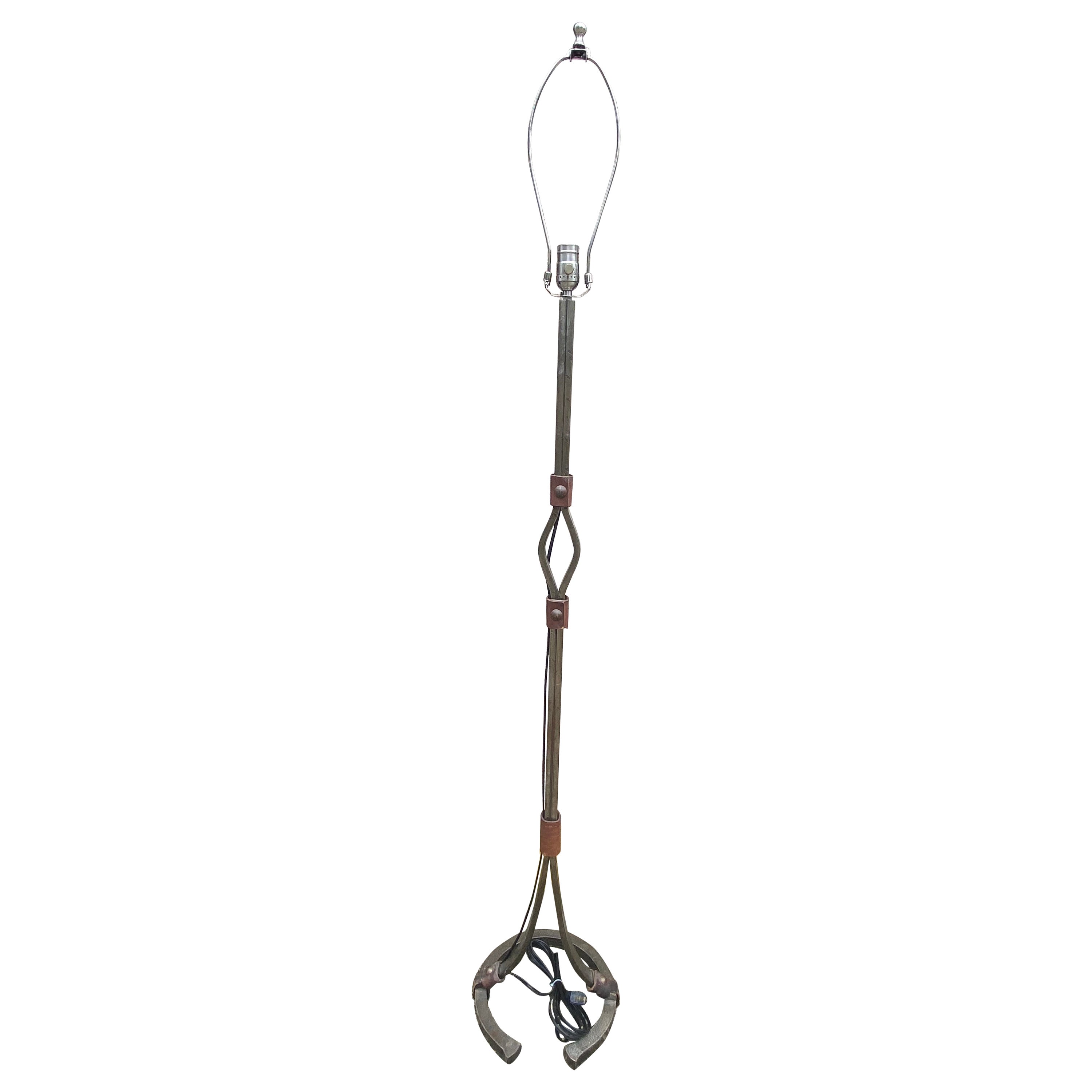 French Iron and Leather Floor Lamp