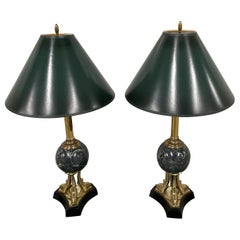 Pair of Vintage Italian Brass & Marble Dolphin Lamps