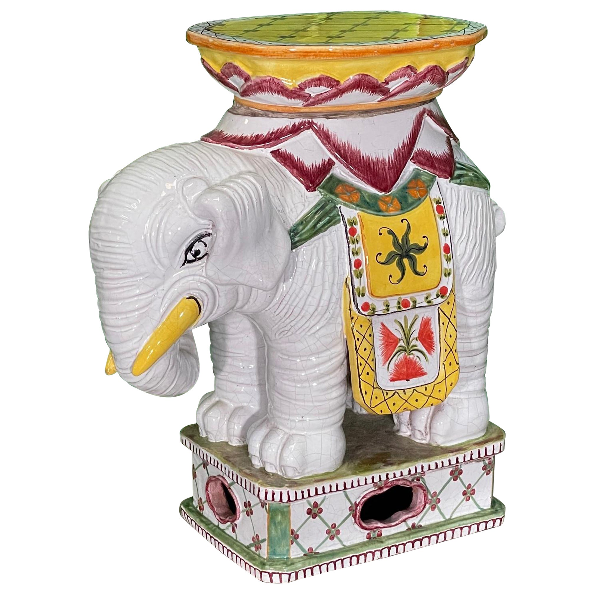 Mid Century Glazed Ceramic Elephant Garden Stool For Sale