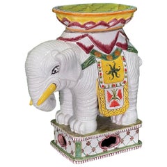 Vintage Mid Century Glazed Ceramic Elephant Garden Stool