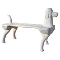 American Folk Art Style Carved Wood Hound Dog Footstool Stool