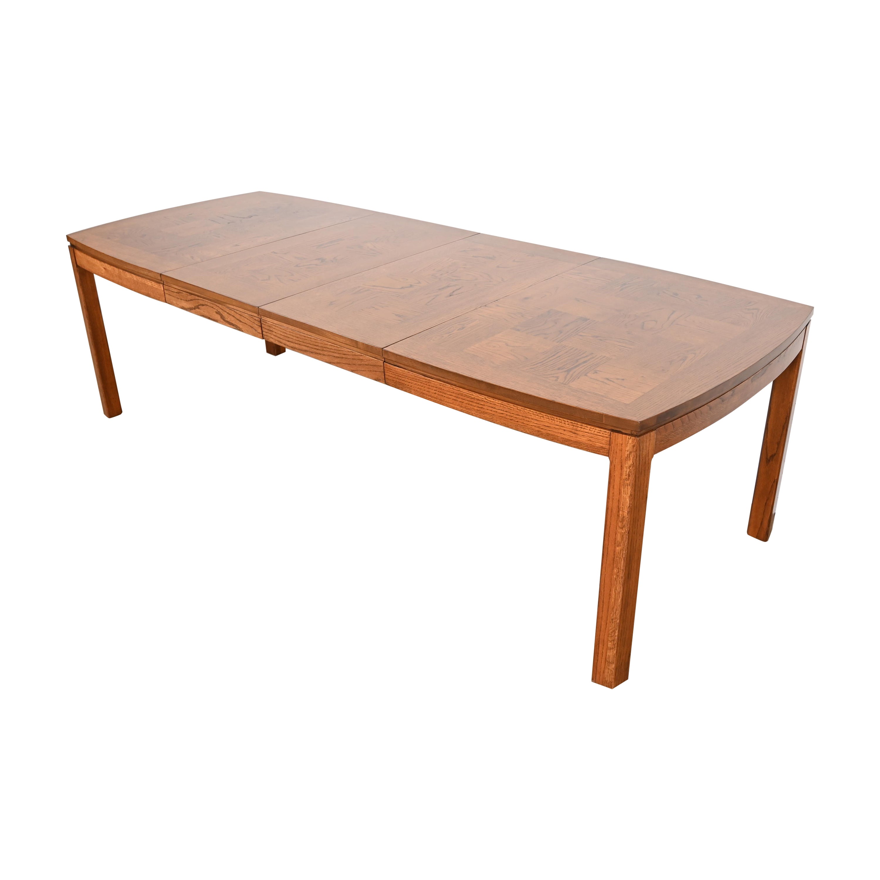 Thomasville Mid-Century Modern Patchwork Oak Parsons Dining Table, Refinished For Sale
