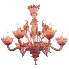 Vintage Pink Venetian Glass Chandelier
