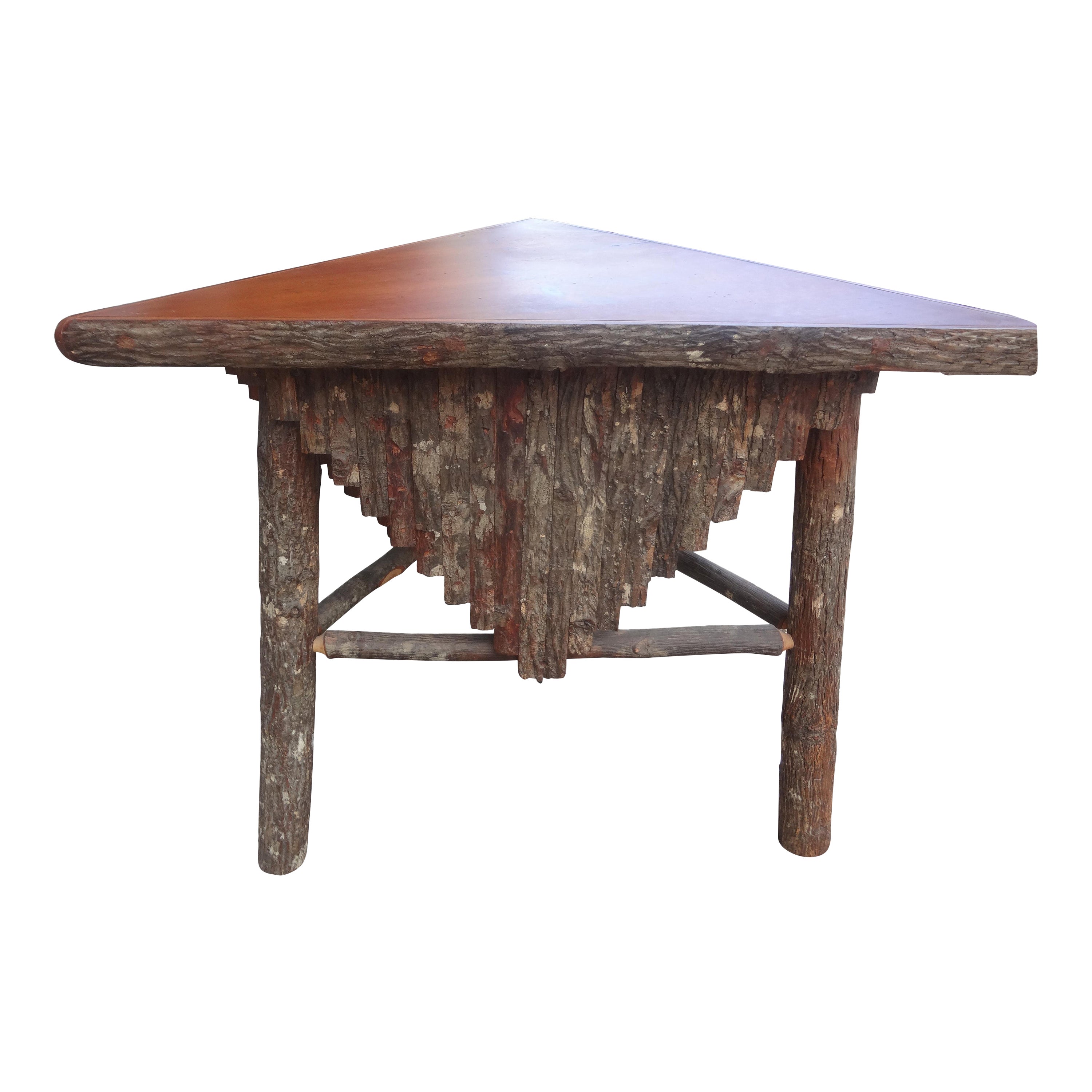 Vintage Rustic Log and Bark Table For Sale