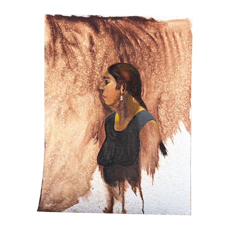 Post Modern Native American Portrait Painting of a Native Woman - Clair Seglem
