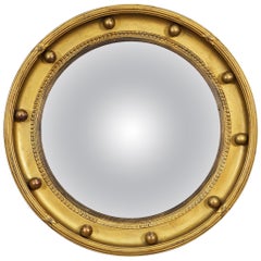 English Round Gilt Framed Convex Mirror in the Regency Style (Diameter 13 3/4)