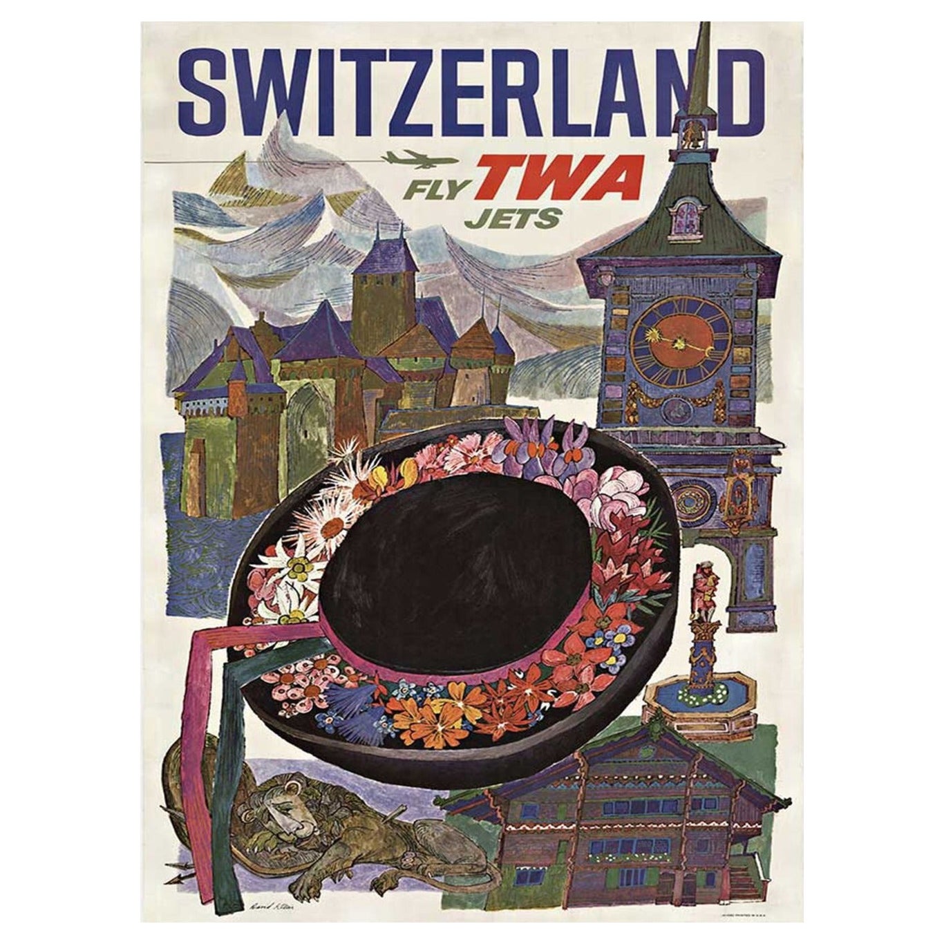 1960 TWA - Switzerland Original Vintage Poster For Sale