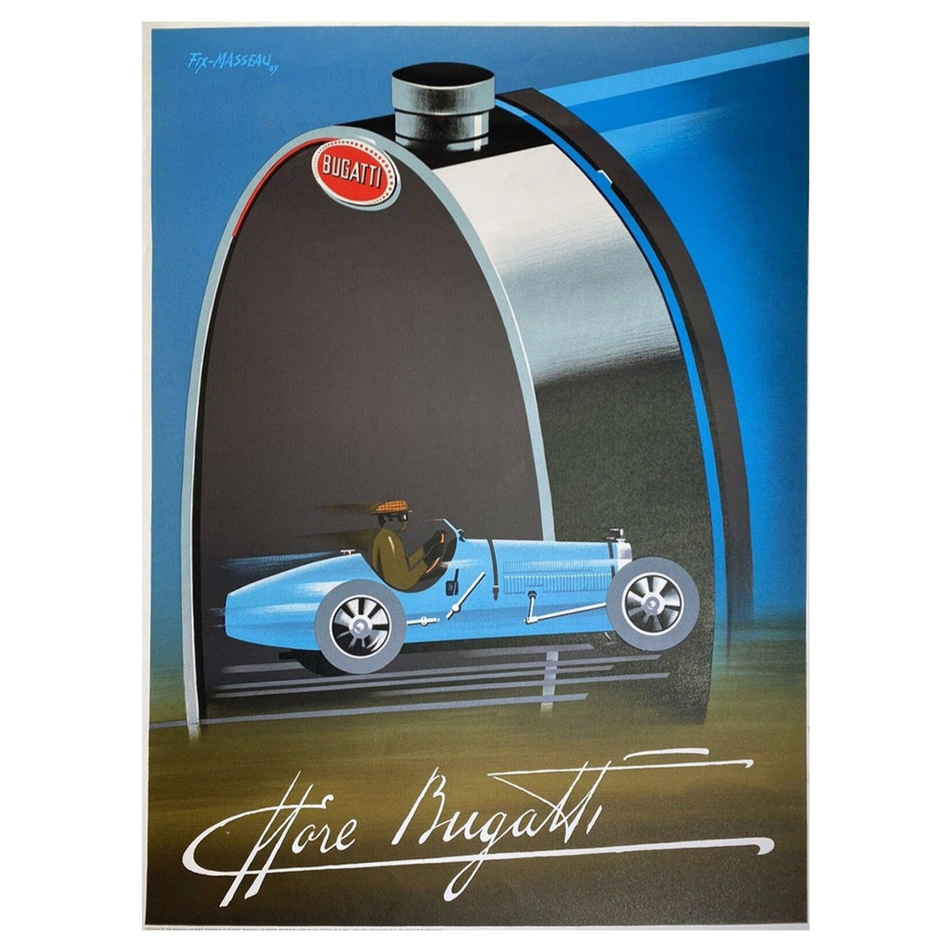 Affiche rétro originale de Bugatti, 1989 en vente