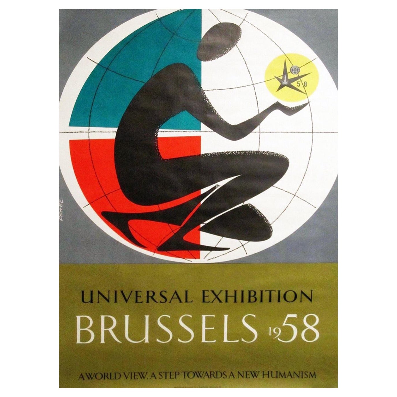 Affiche vintage originale de l'Exposition universelle de Bruxelles de 1958