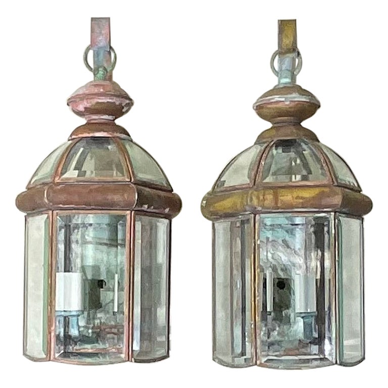 Pair of Vintage Solid Brass Wall Lantern For Sale