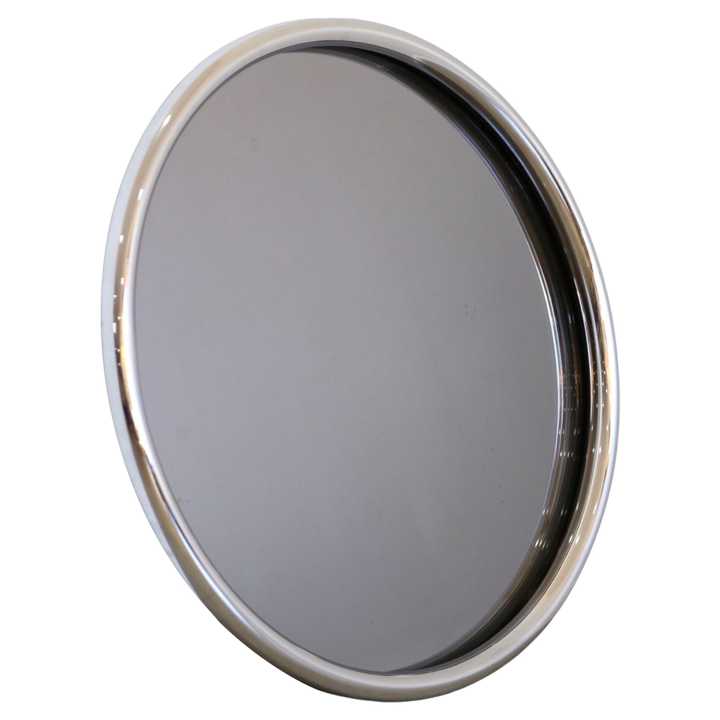 Mid Century Modern Chrome Frame Round Wall Mirror For Sale