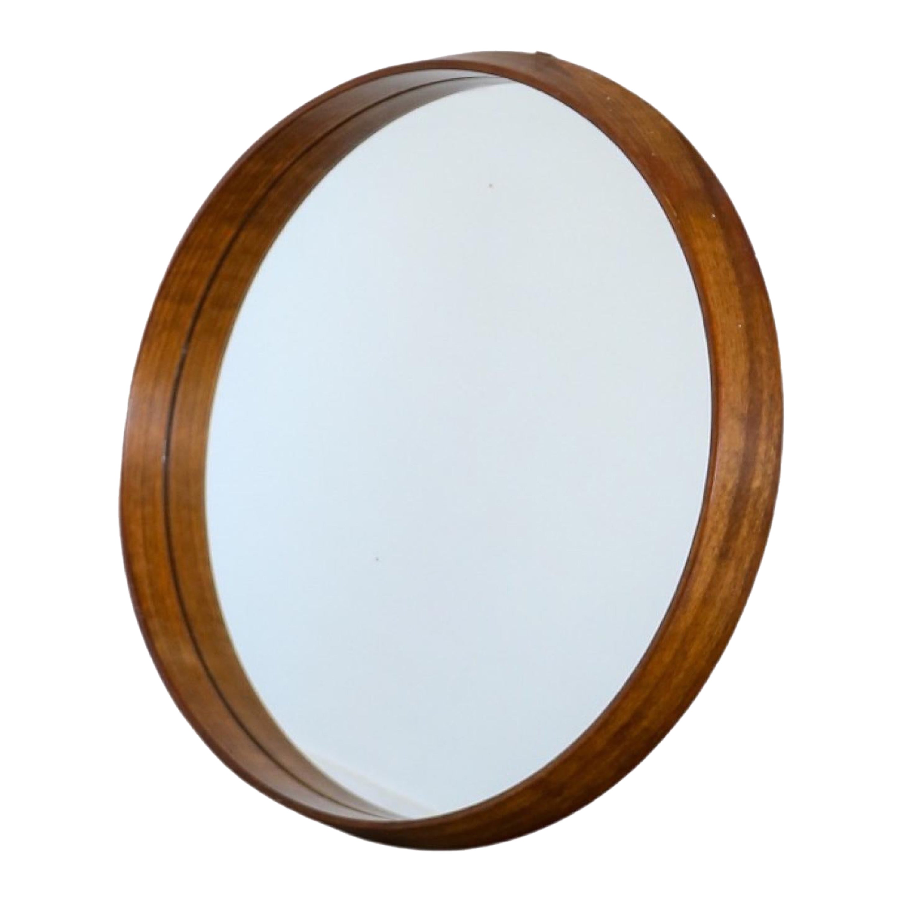 Round Wall Mirror with Teakwood Frame