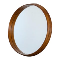 Retro Round Wall Mirror with Teakwood Frame
