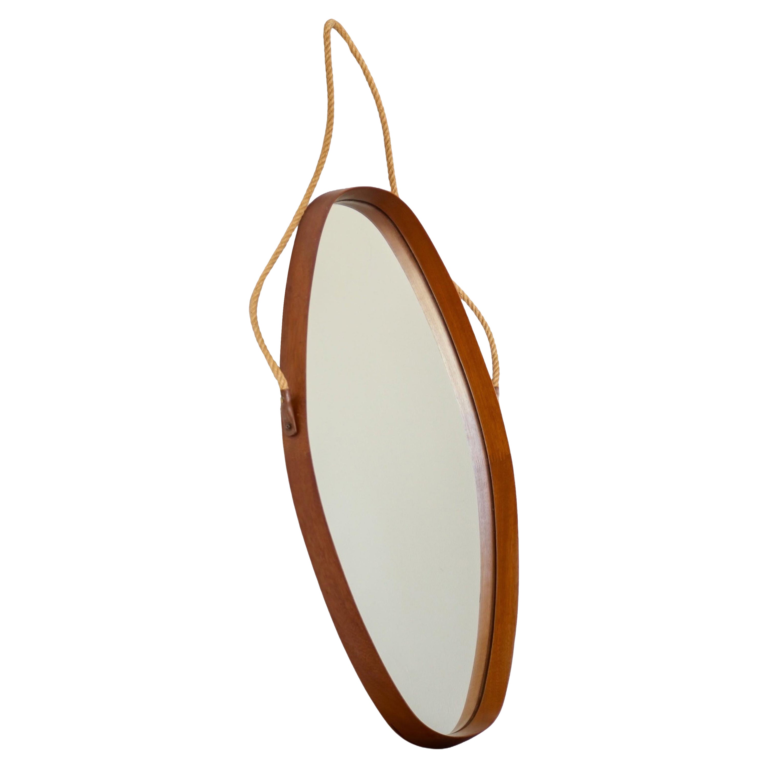Mid Century Modern Wall Mirror with Teakwood Frame For Sale