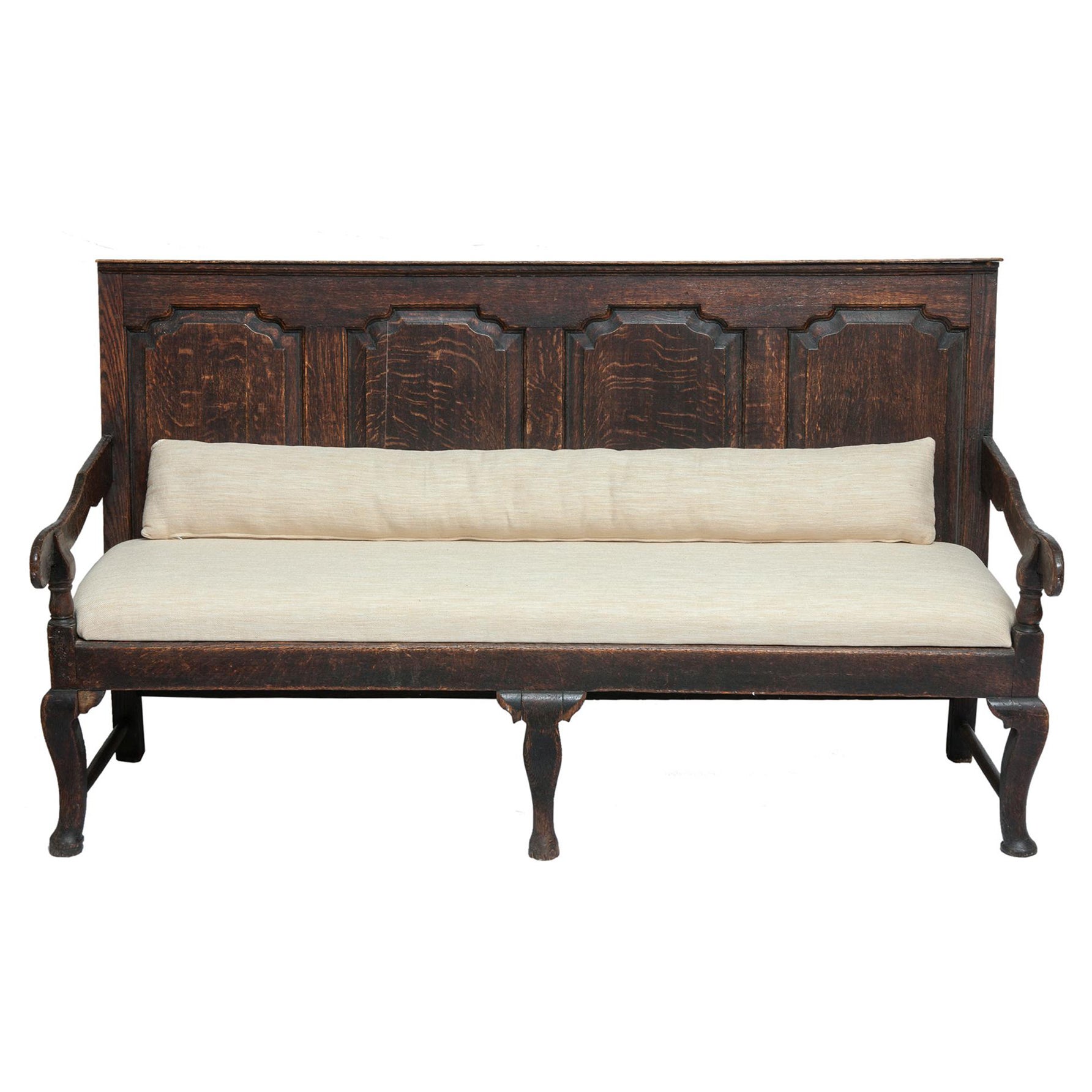 19thC Upholstered Mission Oak Church Pew For Sale