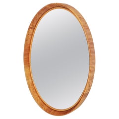 Vintage Finnish Rattan Oval Mirror with Honey Patina, 1960s