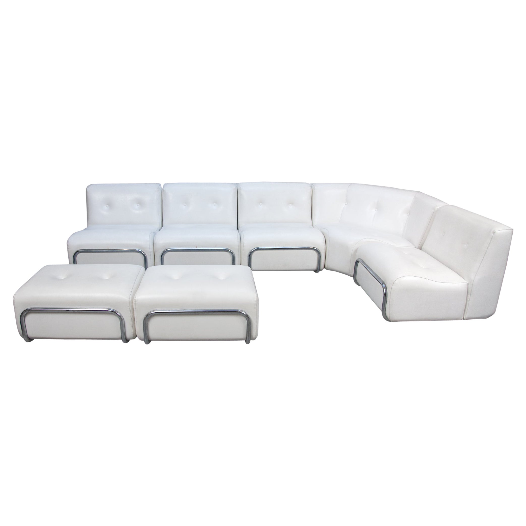 Modular Eight Chairs Living-roomset of Adriano Piazzesi Lounge Chairs and Stools For Sale