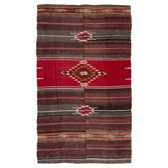 5x8 ft Vintage Handmade Turkish Kilim with Southwest Style, (FlatWeave) All Wool