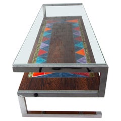 Table basse De Nisco avec butoir en verre flottant et carreaux multicolores