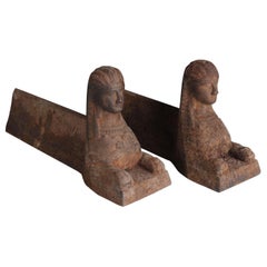 Mid 19th Century Firedogs, Sphinx Andirons, Cast Iron, 40 cm