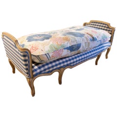 French Wooden Sofa with Side Backrests Freshly Upholstered with Flowers