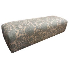 Rectangular Pouf Upholstered with a New Fabric  Flower Decoration in Blue Tones