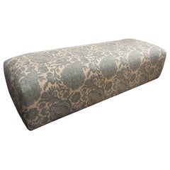 Rectangular Pouf Upholstered with a New Fabric Flower Decoration in Blue Tones