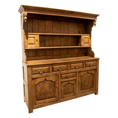 Antique 19th century English Oak Wooden Chest with Drawers, Doors and Shelves