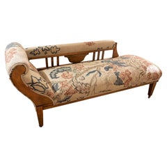 Antique Wooden Chaise Longue with New Upholstery