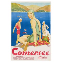 Original Used Travel Poster Lake Como Art Deco Bathers Comersee Italy Italien