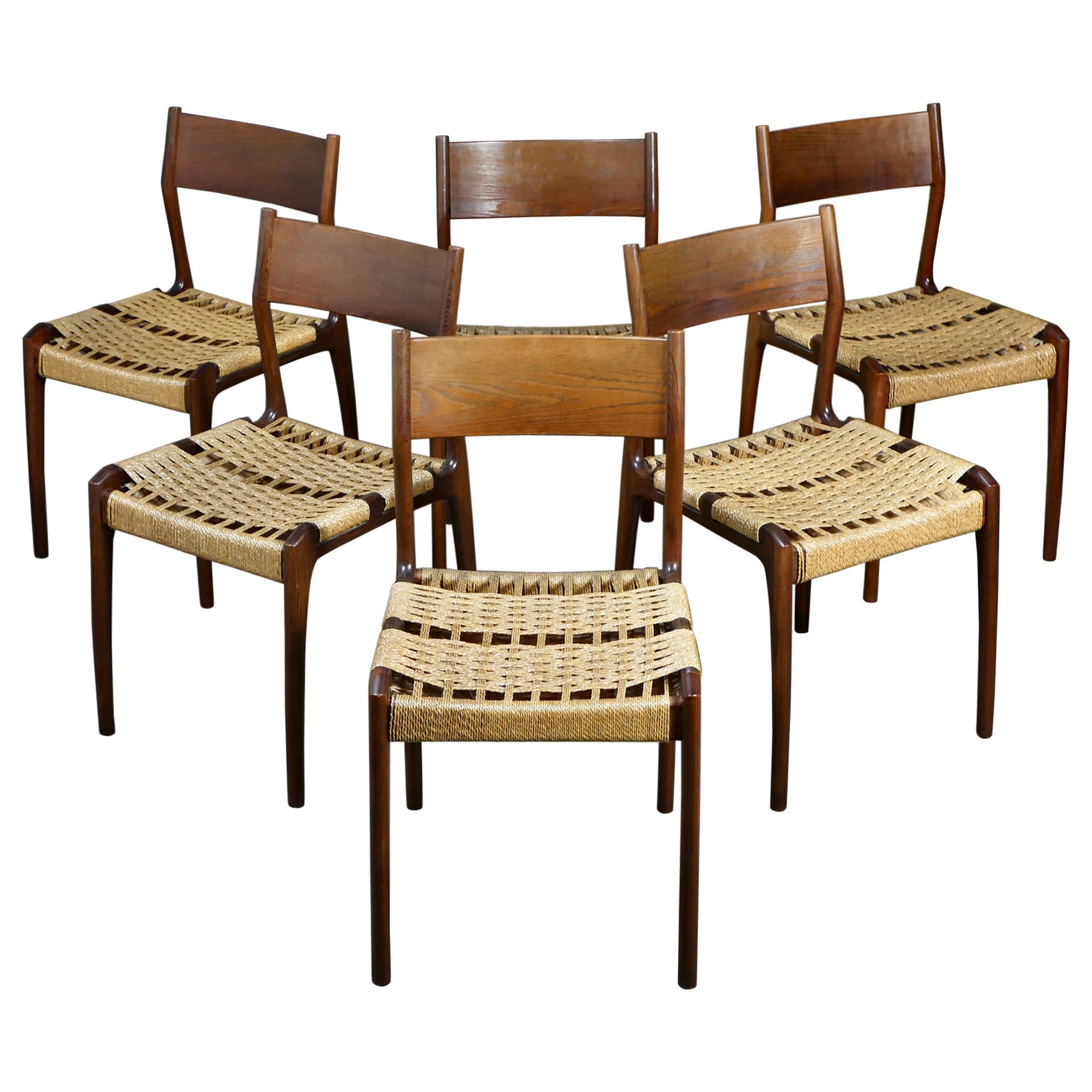 Scandinavian Modern Set of 6 Havana Italian chairs by the Consorzio Sedie Friuli, 1960s