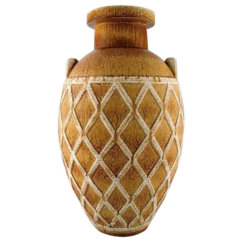 Gunnar Nylund for Rörstrand. Colossal unique floor vase with geometric pattern For Sale