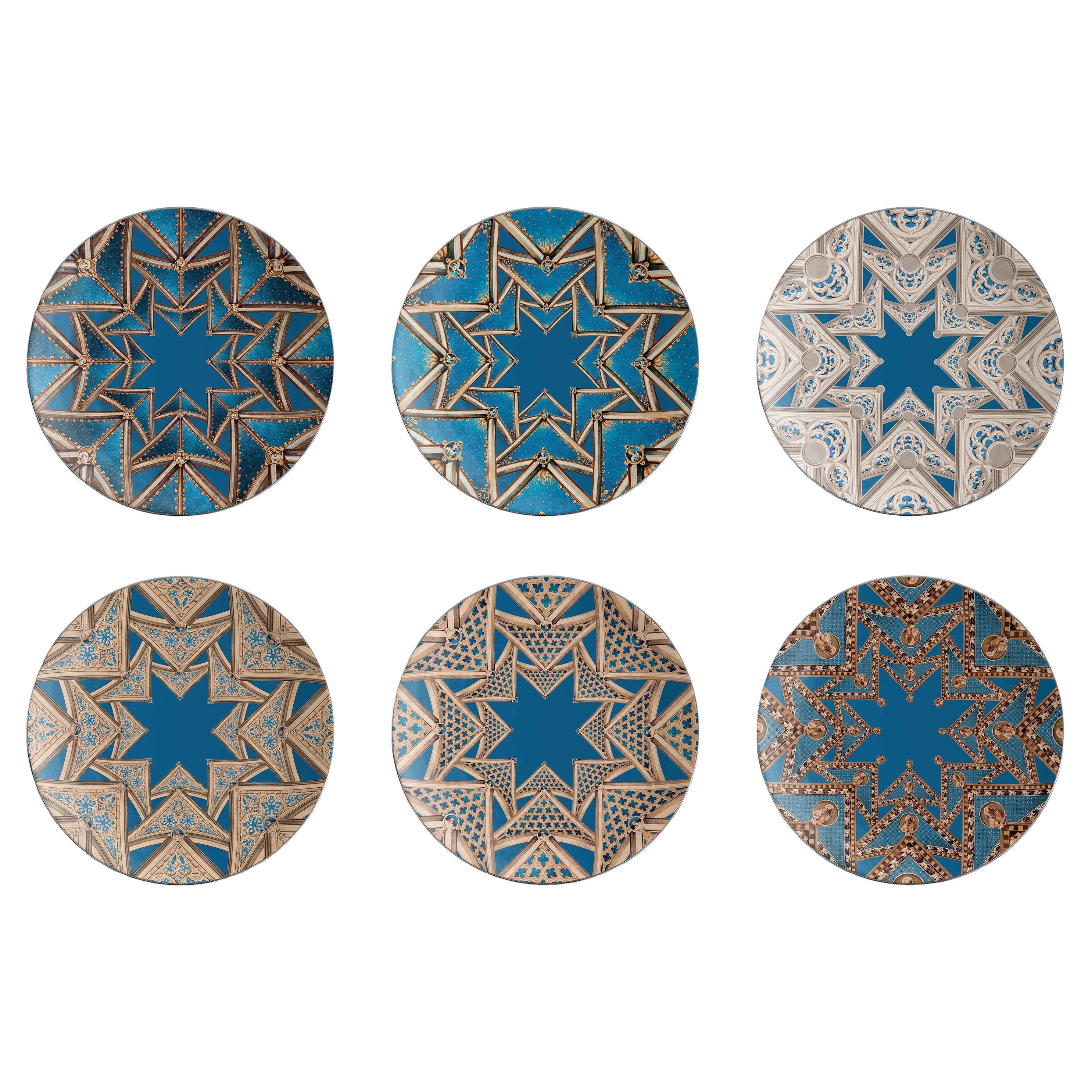 Le Volte Celesti, Six Contemporary Porcelain Plates with Decorative Design For Sale