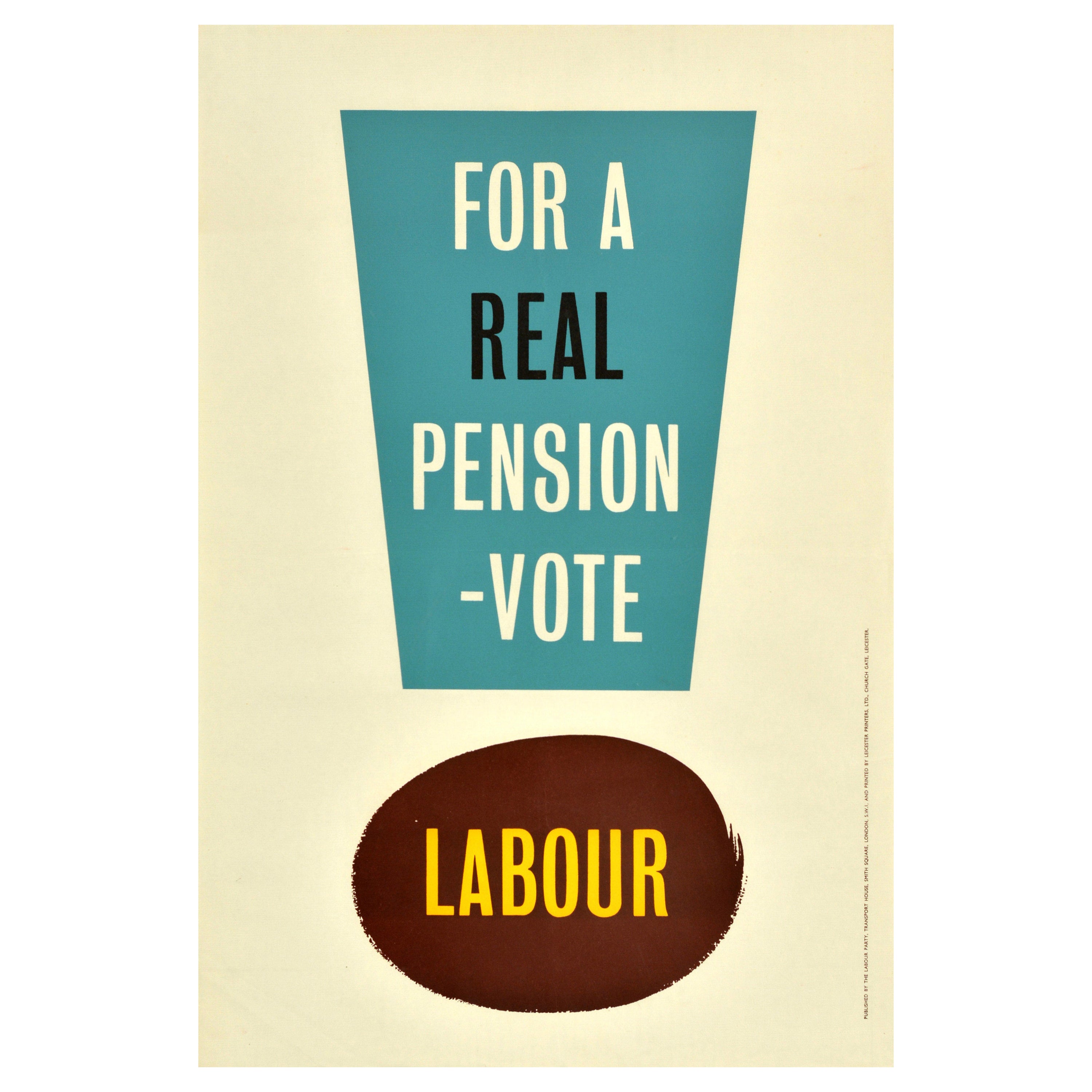 Original Vintage Cartel Propaganda Electoral Pensión Real Vota Partido Laborista Reino Unido