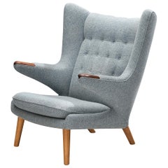 Hans Wegner 'Papa Bear' Chair in Blue Upholstery 