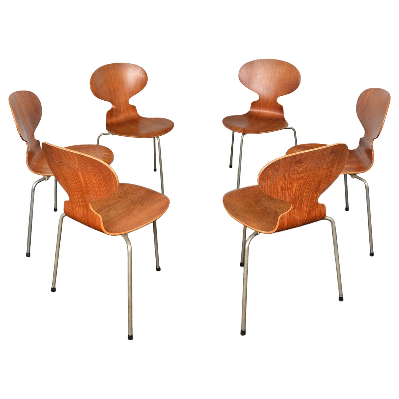 Set of Six Arne Jacobsen "Ant" Chairs in Teak For Sale