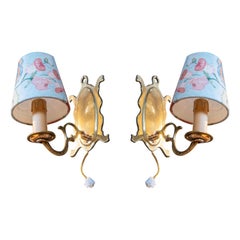  Spanish Pair of Wall Sconces in Gilded Bronze