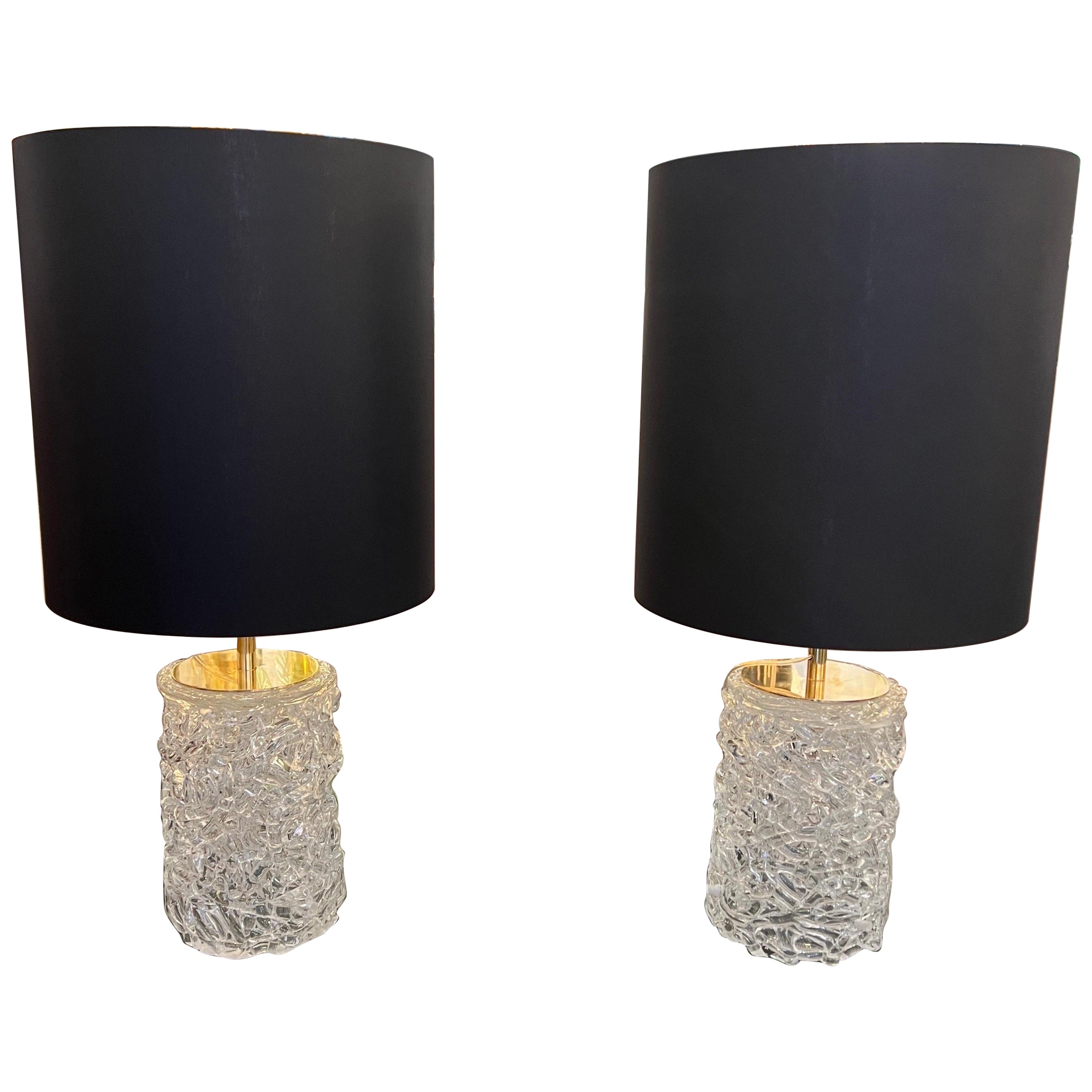 Pair Murano glass and brass table lamps 
