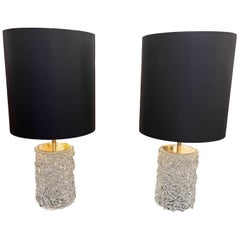 Pair Murano glass and brass table lamps 