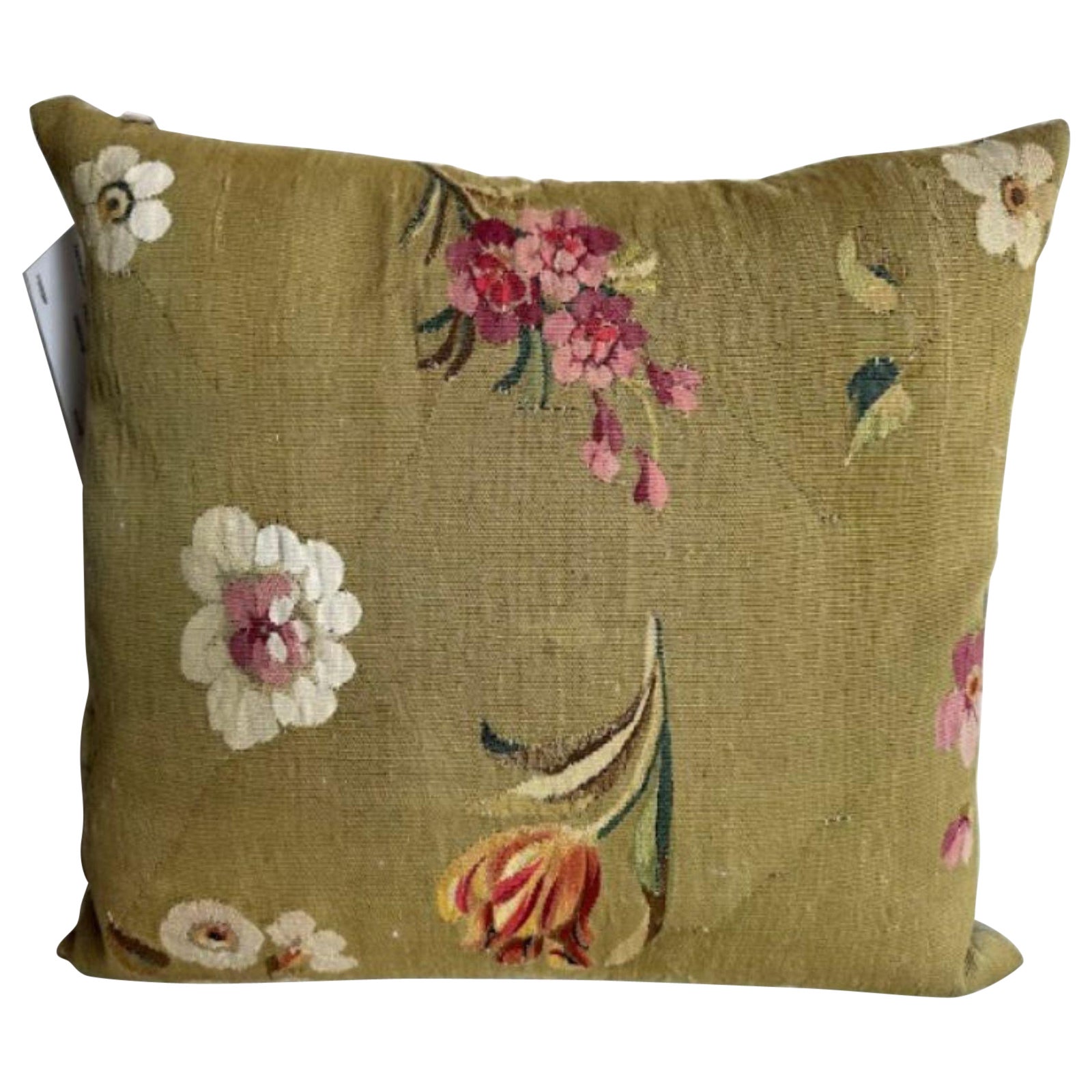 Antique French Aubusson Pillow - 19" X 21" For Sale