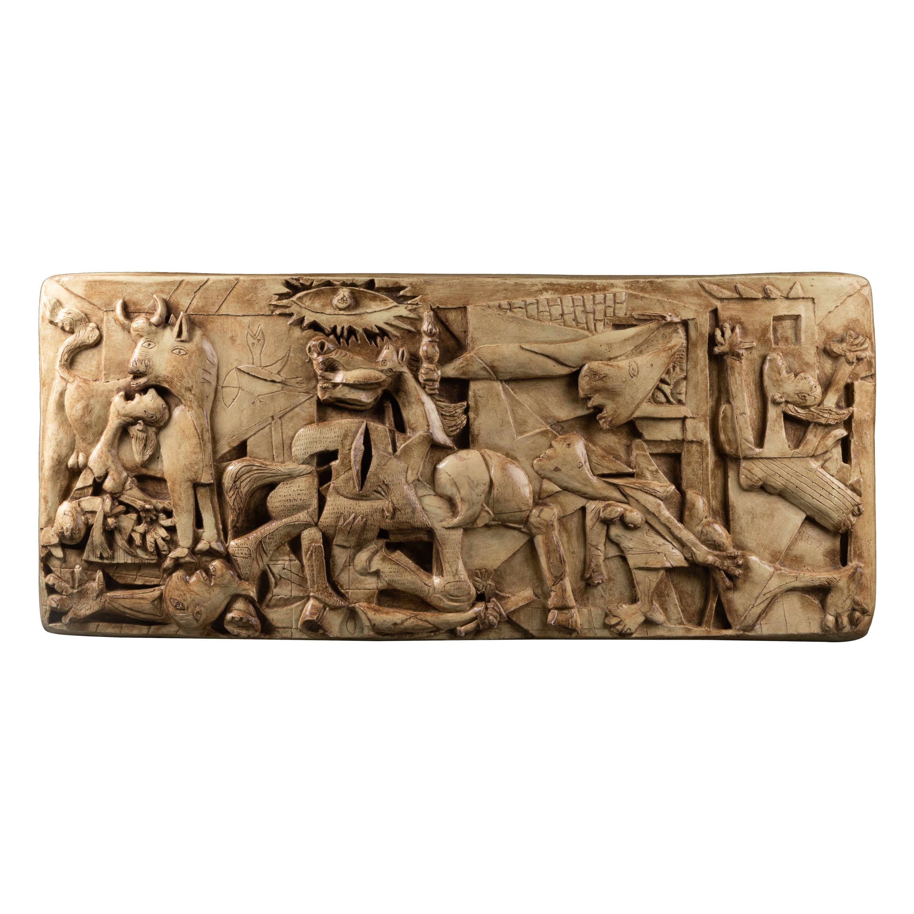 "Guernica" : tall bas-relief patinated plaster sculpture - 1967 For Sale
