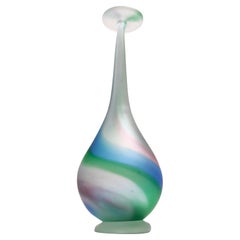 Retro Stunning Green, Blue and Pink Etched Murano Glass Single Flower Vase, Italy